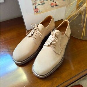 Johnston & Murphy Italian leather eggshell luxury suede men’s Oxford derby sz 8